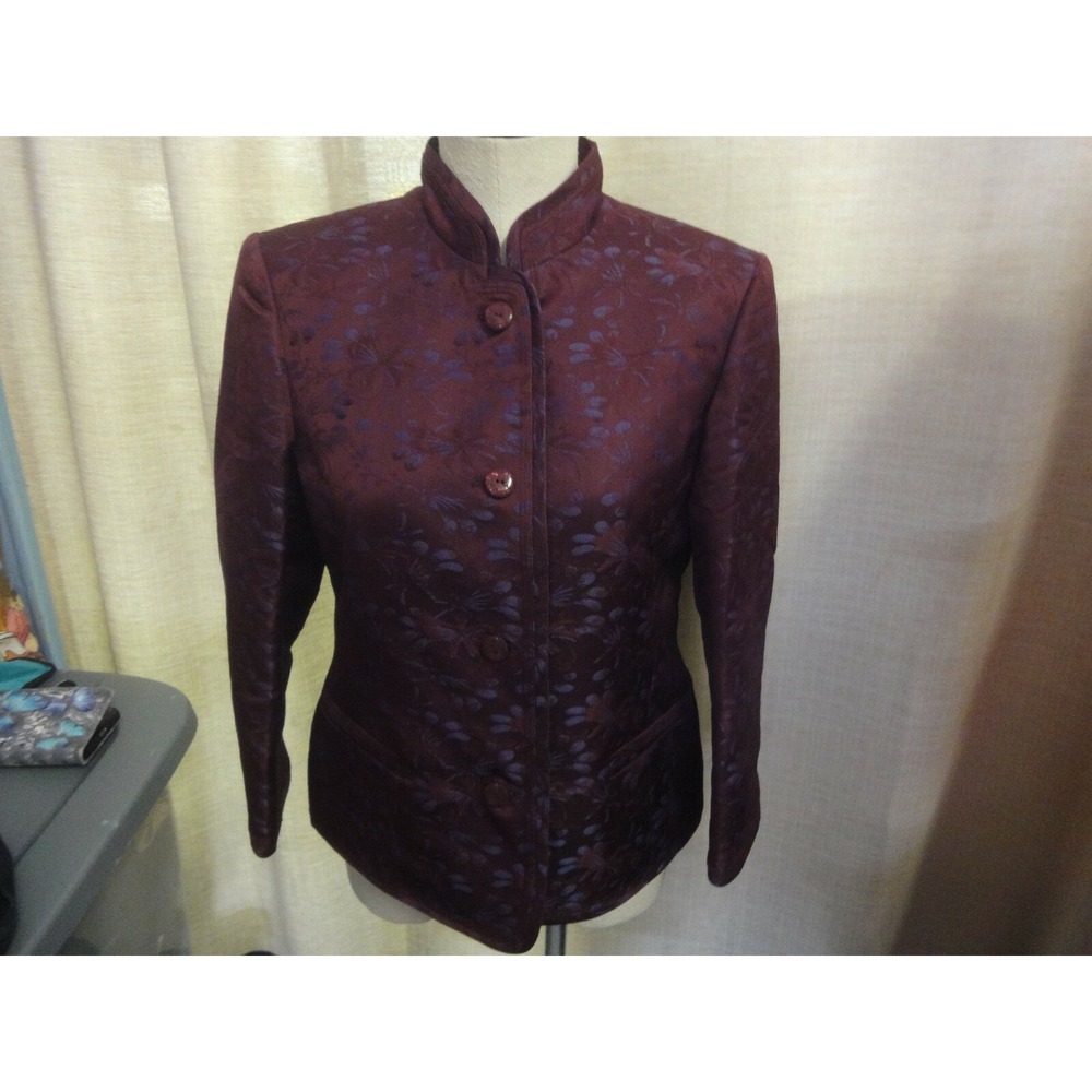 Linda Allard  ellen tracy womens suit jacket blazer size 8 purples oriental neck